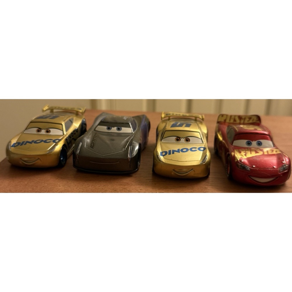 4 Disney Cars Lightning McQueen, Cruz Ramirez, Jackson Storm Pull Back Cars